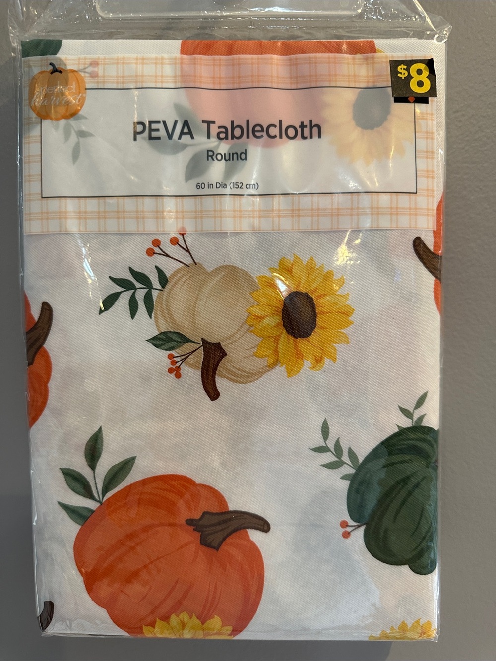 PEVA Round Tablecloth 60” Pumpkin Theme – Waterproof Table Cover